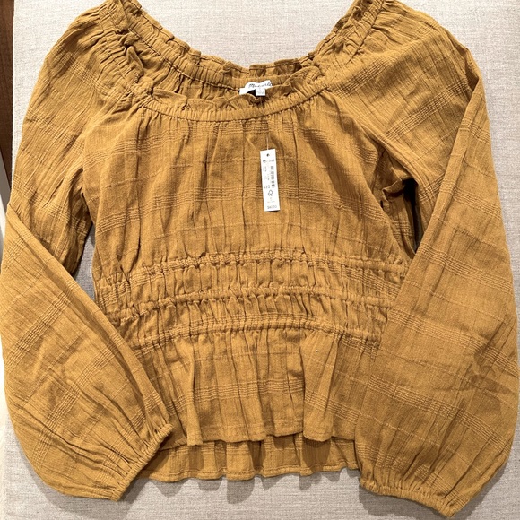 Madewell Small smocked long sleeved blouse mustard yellow NWT - Picture 1 of 11